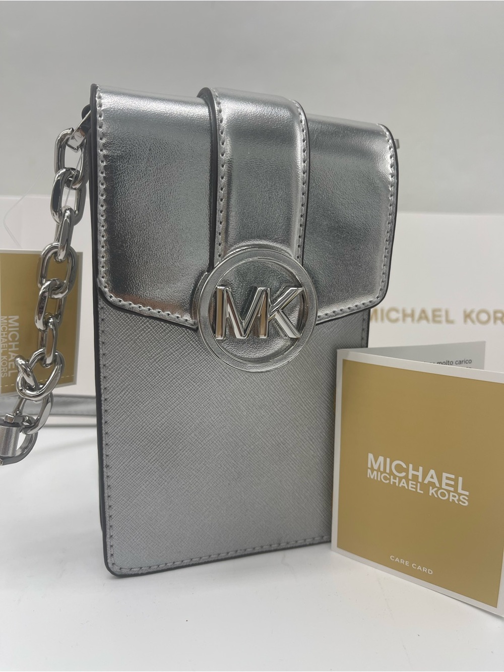 Michael Kors Carmen Small NS Logo Xbody Smartphone Crossbody Bag Silver
NWT